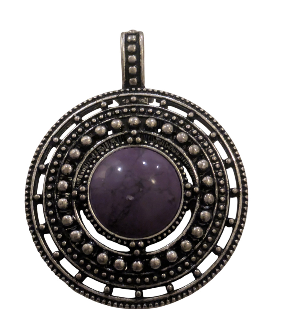 Premier Designs Byzantine Pendant Silver Tone Purple Reversible